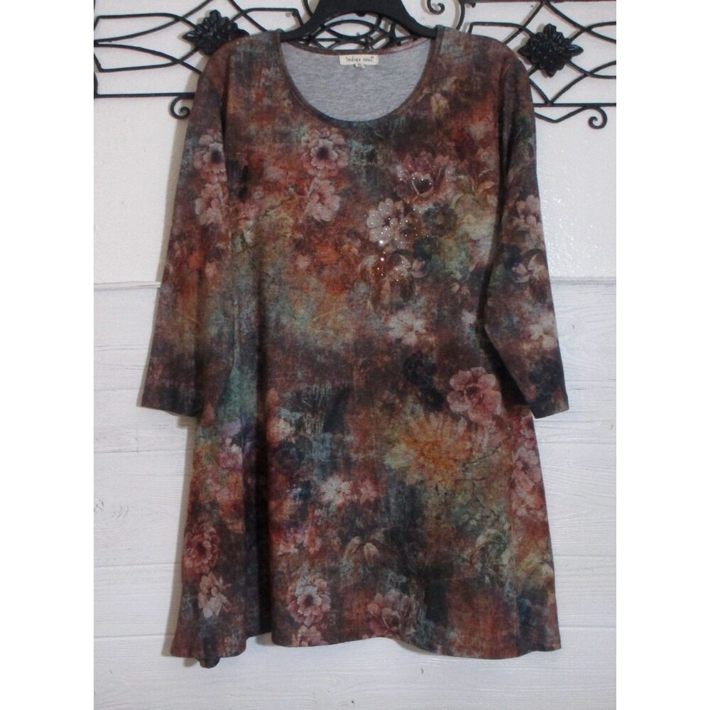Indigo Soul Women's Knit Tunic Top Size XL Long Sleeve Multicolor Floral